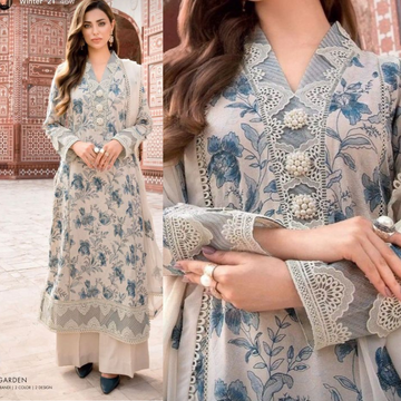 Bareeze -Embroidered 3pc Lawn dress with embroidered chiffon dupatta zab723